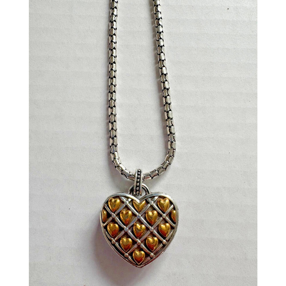 Brighton Reversible Heart Pendant Necklace Silver Tone Gold Accent Brighton